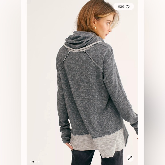 FREE PEOPLE Beach Cocoon Cowl Neck Pullover Cotton Sweater Grey - Picture 8 of 9